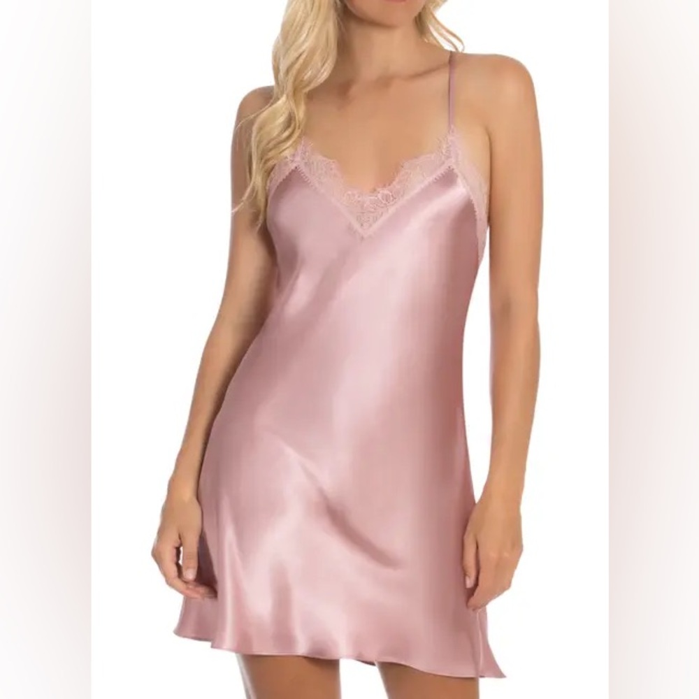 Pink Satin Lace Trimmed Nightgown Size L